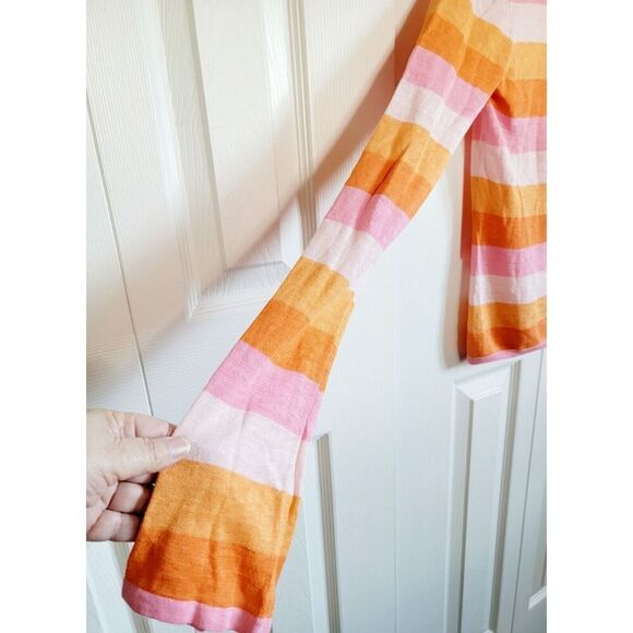 Tommy Hilfiger M Sweater‎ Women's  Striped Pink Orange 100% Linen Long Sleeve - Picture 3 of 7